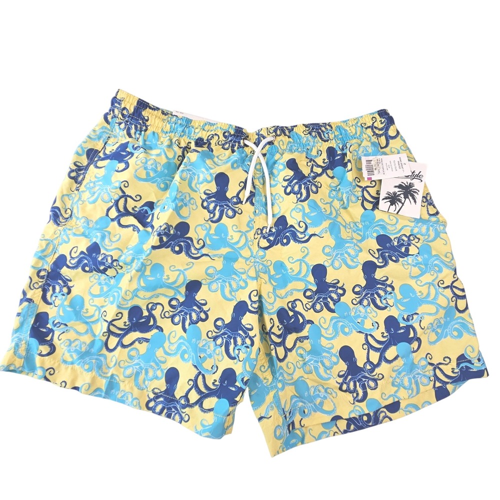 NWT Surf Style Mens XXL Octopus Swim Trunks Wild Lime Blue Short TS172-7SUR